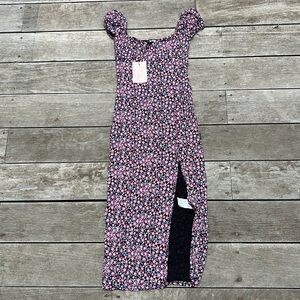 Missguided Milkmaid Split Midaxi Dress, Floral, US 4